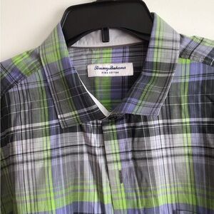 Tommy Bahama Pima Cotton Men's Plaid Shirt in Green and Blue